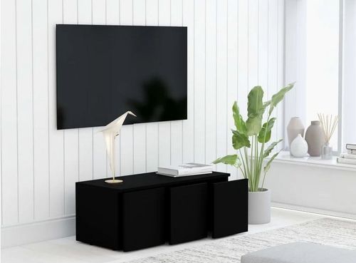 Meuble TV 3 tiroirs bois noir Onic 80 cm - Photo n°2; ?>