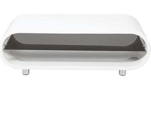 Meuble TV design bois blanc mat avec étagère verre trempé noir Romby 110 cm - Photo n°2; ?>