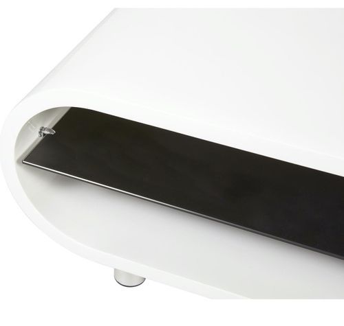 Meuble TV design bois blanc mat avec étagère verre trempé noir Romby 110 cm - Photo n°3; ?>