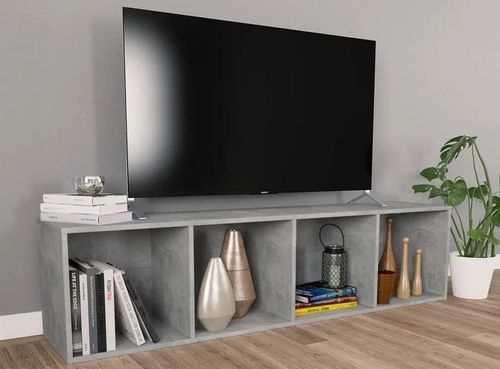 Meuble TV 4 niches bois gris effet béton Asana 143 cm - Photo n°2; ?>