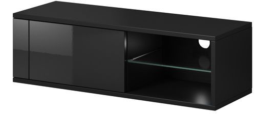 Meuble TV à Led 1 porte noir mat et noir laqué Alka 100 cm - Photo n°2; ?>