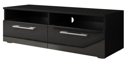 Meuble TV à Led 2 portes noir mat et noir laqué Kaizo 100 cm - Photo n°2; ?>