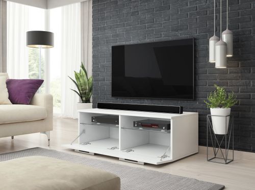 Meuble TV à Led 2 portes blanc mat et blanc laqué Kaizo 100 cm - Photo n°3; ?>