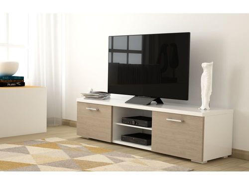 Meuble TV à LED 2 portes bois blanc et chêne clair Fukia - Photo n°2; ?>