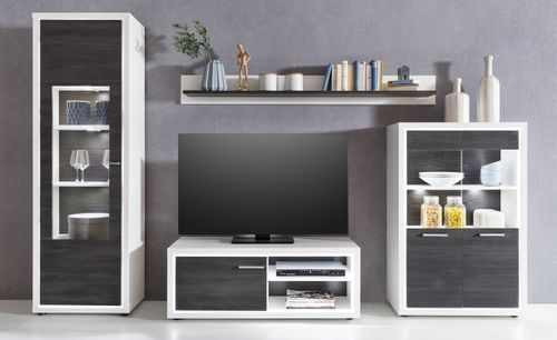 Meuble TV à LED 4 pièces bois mélaminé blanc et gris Garsa - Photo n°3; ?>