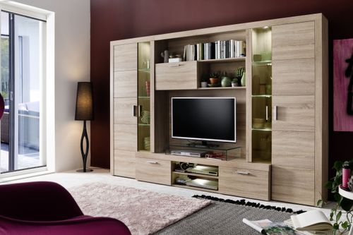 Meuble TV à LED 5 pièces bois de chêne naturel Matilo - Photo n°3; ?>