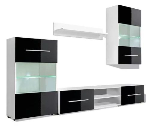 Meuble TV à LED 5 pièces bois noir et blanc Glamourous - Photo n°2; ?>