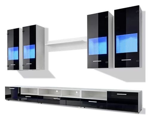 Meuble TV à LED 8 pièces bois blanc et noir Glamourous - Photo n°2; ?>