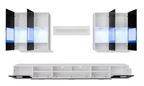 Meuble TV à LED 8 pièces bois blanc et noir Glamourous - Photo n°3; ?>