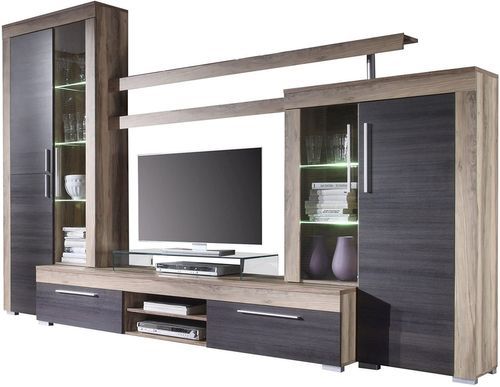 Meuble TV à LED bois chêne clair et noyer Bobya - Photo n°2; ?>