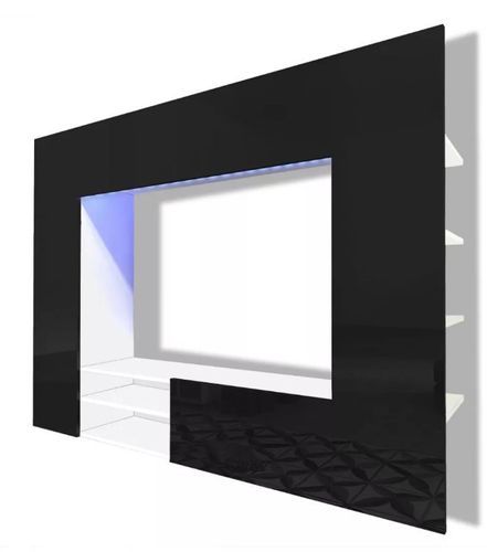 Meuble TV à LED bois noir et blanc brillant Glamourous - Photo n°2; ?>