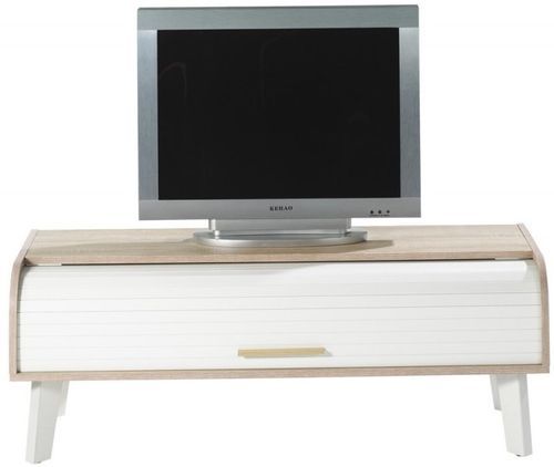Meuble TV à rideau bois clair et blanc Hippie - Photo n°2; ?>