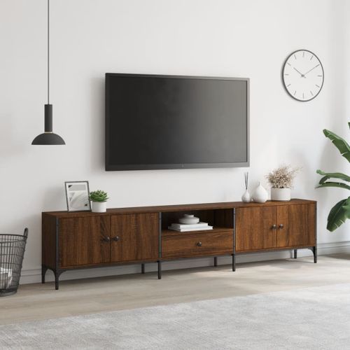 Meuble TV à tiroir chêne brun 200x25x44 cm bois d'ingénierie - Photo n°3; ?>