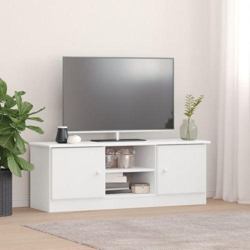 Meuble TV ALTA blanc 112x35x41 cm bois massif de pin - Photo n°2; ?>