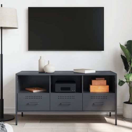 Meuble TV anthracite 100,5x39x50,5 cm acier laminé à froid - Photo n°3; ?>