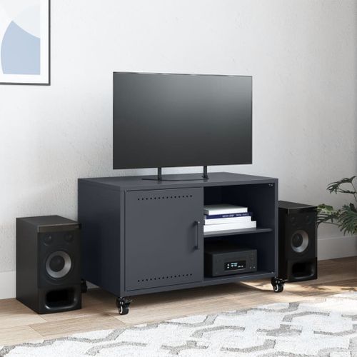 Meuble TV anthracite 68x39x43,5 cm acier laminé à froid - Photo n°3; ?>