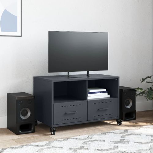 Meuble TV anthracite 68x39x43,5 cm acier laminé à froid - Photo n°3; ?>