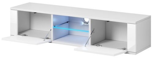 Meuble TV avec Led 2 portes blanc et gris brillant Kozira 140 cm - Photo n°3; ?>