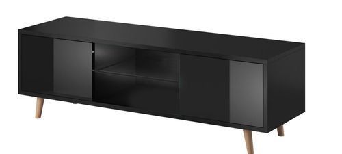 Meuble TV avec led 2 portes noir Kuzani 140 cm - Photo n°3; ?>