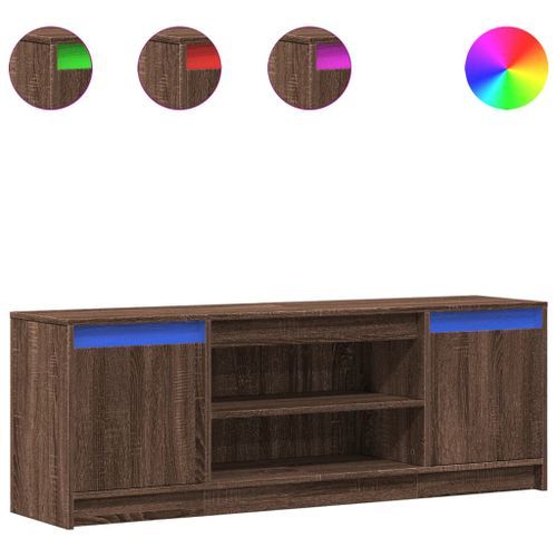 Meuble TV avec LED chêne marron 139,5x34x50cm bois d'ingénierie - Photo n°2; ?>