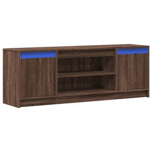 Meuble TV avec LED chêne marron 139,5x34x50cm bois d'ingénierie - Photo n°3; ?>