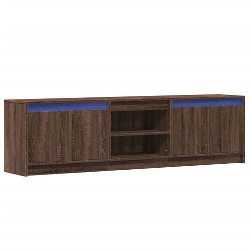 Meuble TV avec LED chêne marron 180x34x50 cm bois d'ingénierie - Photo n°3; ?>