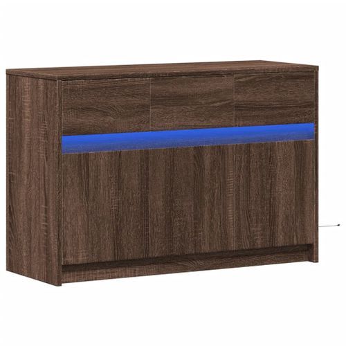 Meuble TV avec LED chêne marron 91x34x61 cm bois d'ingénierie - Photo n°3; ?>