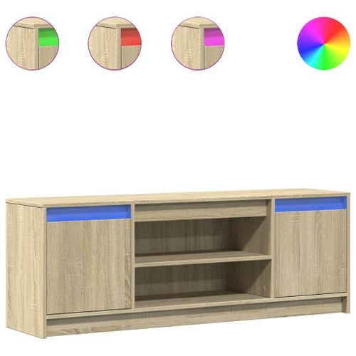 Meuble TV avec LED chêne sonoma 139,5x34x50cm bois d'ingénierie - Photo n°2; ?>