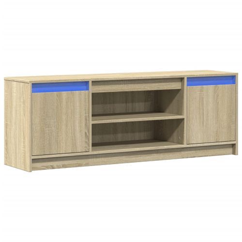 Meuble TV avec LED chêne sonoma 139,5x34x50cm bois d'ingénierie - Photo n°3; ?>