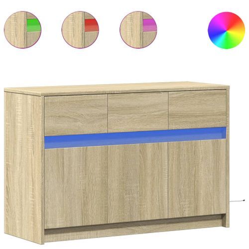 Meuble TV avec LED chêne sonoma 91x34x61 cm bois d'ingénierie - Photo n°2; ?>