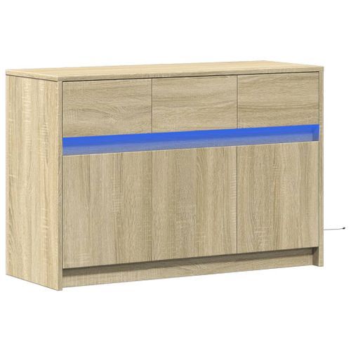 Meuble TV avec LED chêne sonoma 91x34x61 cm bois d'ingénierie - Photo n°3; ?>