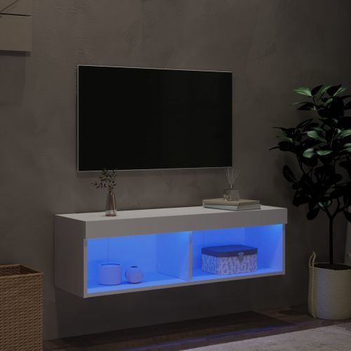 Meuble TV avec lumières LED blanc 100x30x30 cm - Photo n°3; ?>