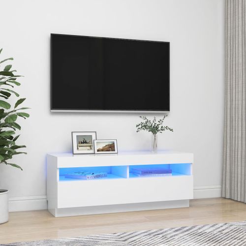 Meuble TV avec lumières LED Blanc 100x35x40 cm - Photo n°2; ?>