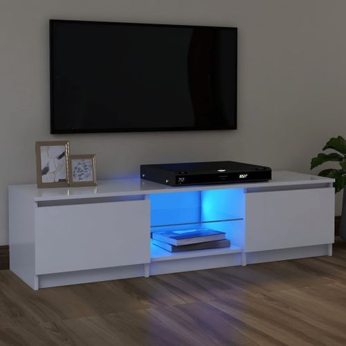 Meuble TV avec lumières LED Blanc 120x30x35,5 cm - Photo n°2; ?>