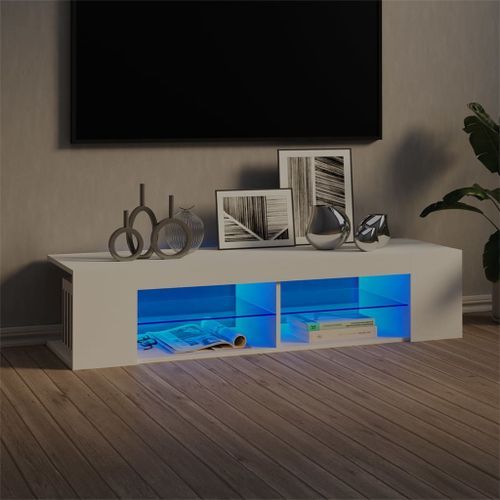 Meuble TV avec lumières LED Blanc 135x39x30 cm - Photo n°2; ?>