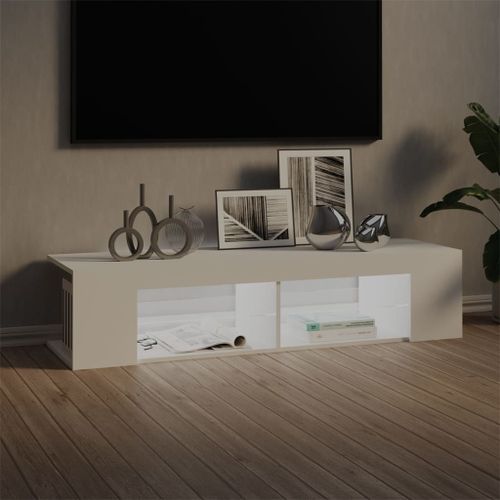 Meuble TV avec lumières LED Blanc 135x39x30 cm - Photo n°3; ?>