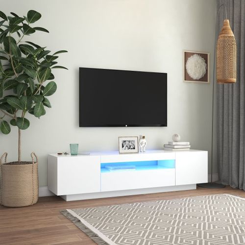 Meuble TV avec lumières LED Blanc 160x35x40 cm - Photo n°3; ?>