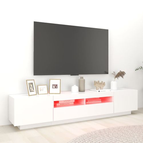 Meuble TV avec lumières LED Blanc 200x35x40 cm - Photo n°3; ?>