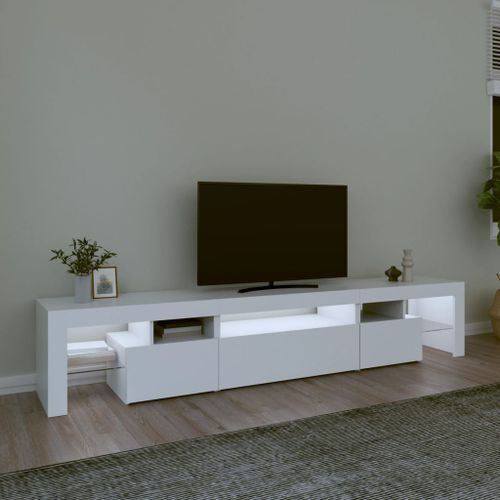 Meuble TV avec lumières LED Blanc 215x36,5x40 cm - Photo n°3; ?>