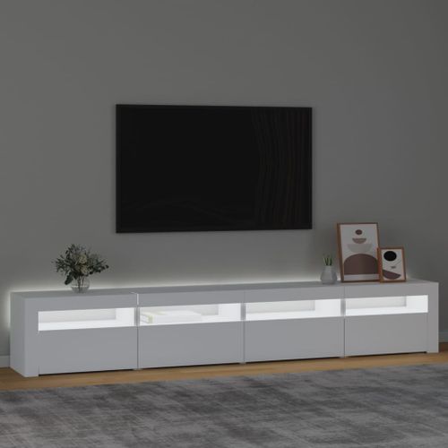 Meuble TV avec lumières LED Blanc 240x35x40 cm - Photo n°3; ?>