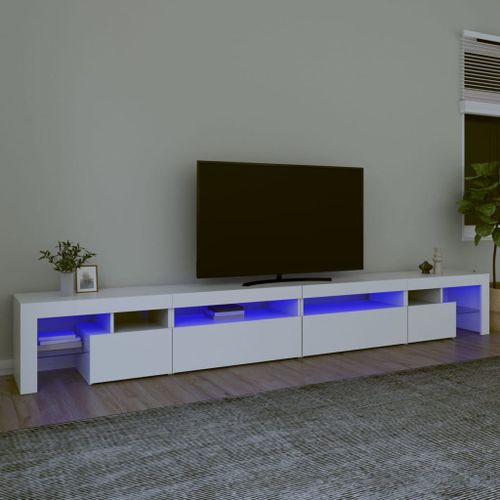 Meuble TV avec lumières LED Blanc 290x36,5x40 cm - Photo n°3; ?>