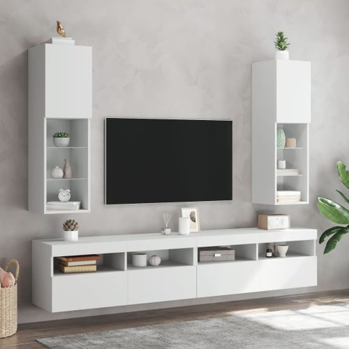 Meuble TV avec lumières LED blanc 30,5x30x102 cm - Photo n°3; ?>