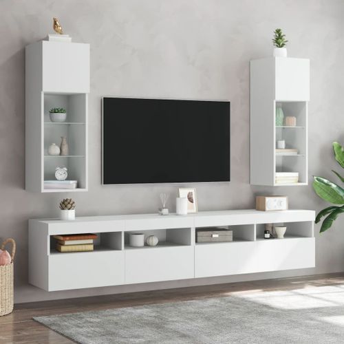 Meuble TV avec lumières LED blanc 30,5x30x90 cm - Photo n°3; ?>