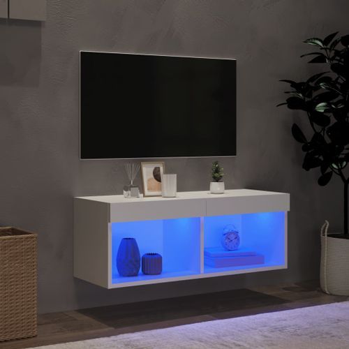 Meuble TV avec lumières LED blanc 80x30x30 cm - Photo n°3; ?>