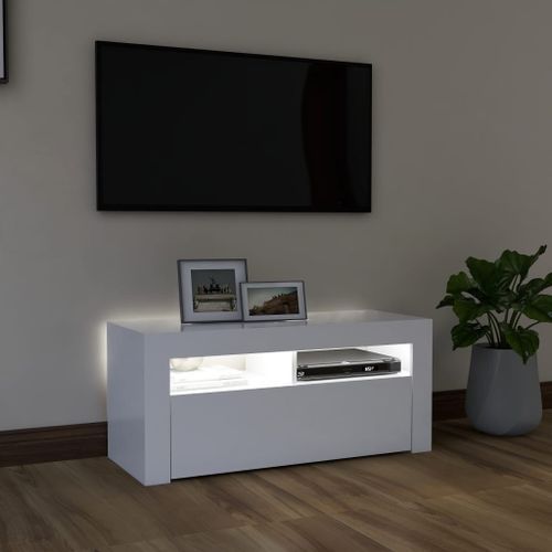 Meuble TV avec lumières LED Blanc 90x35x40 cm 2 - Photo n°3; ?>