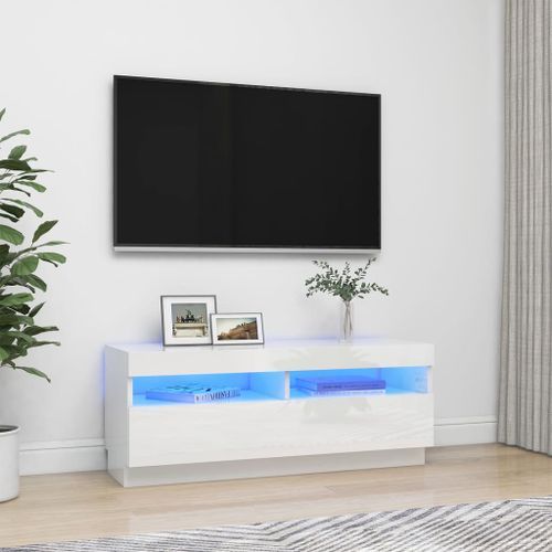 Meuble TV avec lumières LED Blanc brillant 100x35x40 cm - Photo n°2; ?>