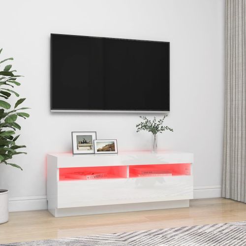 Meuble TV avec lumières LED Blanc brillant 100x35x40 cm - Photo n°3; ?>