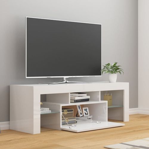 Meuble TV avec lumières LED Blanc brillant 120x35x40 cm 3 - Photo n°3; ?>