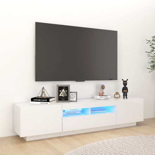 Meuble TV avec lumières LED Blanc brillant 180x35x40 cm - Photo n°2; ?>