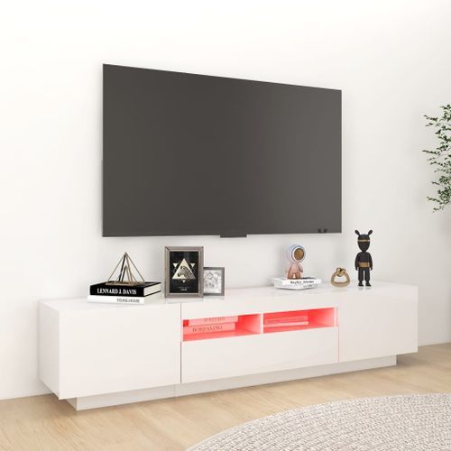 Meuble TV avec lumières LED Blanc brillant 180x35x40 cm - Photo n°3; ?>